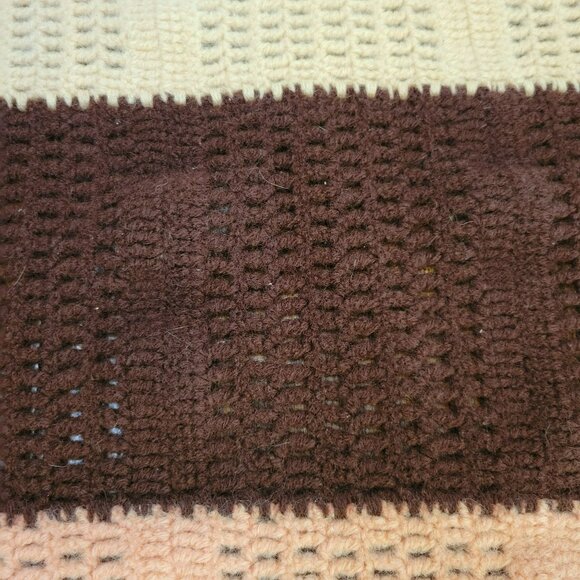 Vintage Crochet Afghan Blanket With Pink, Cream & Brown Stripes Handmade Throw - Picture 4 of 7